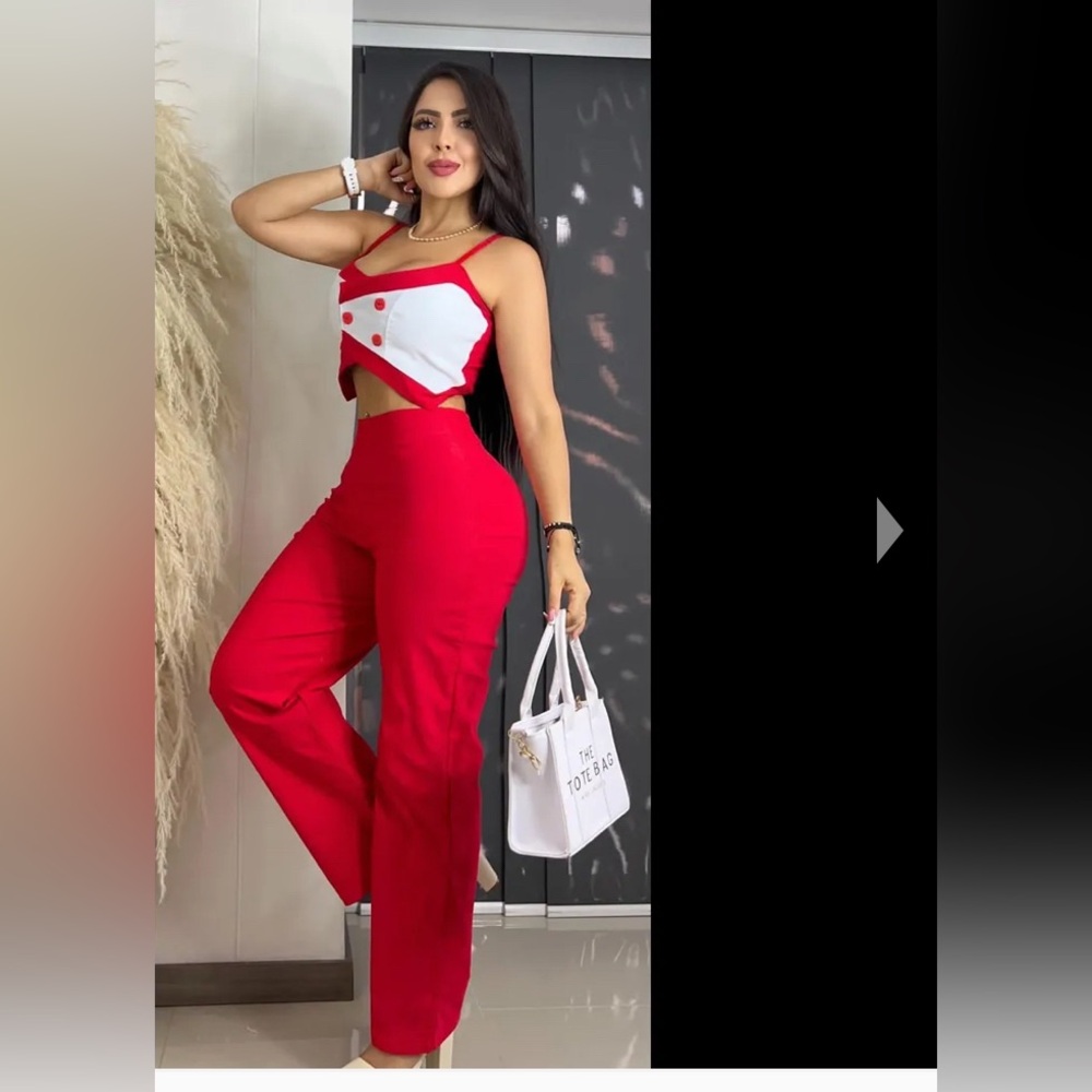 Colombian 🇨🇴 Red Two Piece Set Bengaline Fabric One Size
